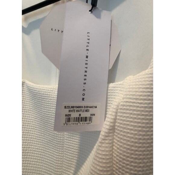 LITTLE MISTRESS White Dolly Waffle Midi Dress Women Size 8 - Picture 4 of 5